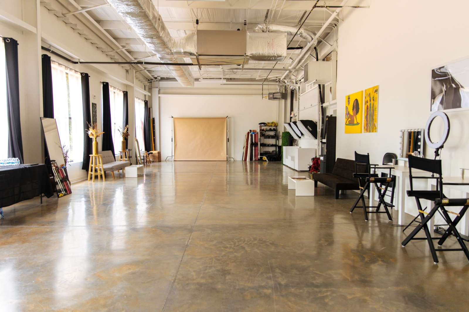 Creative Camp Studio, Cary NC - open creative studio space with backdrops and windows